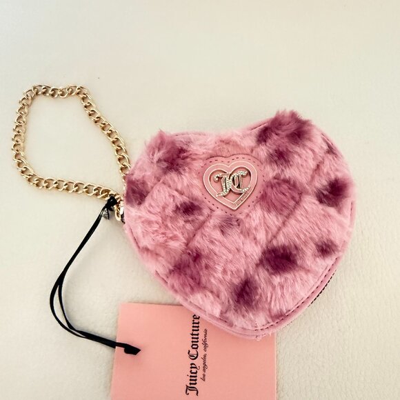 NWT JUICY COUTURE GET COZY HEART ZIP AROUND WRISTLET WALLET PINK LEOPARD - Picture 1 of 5